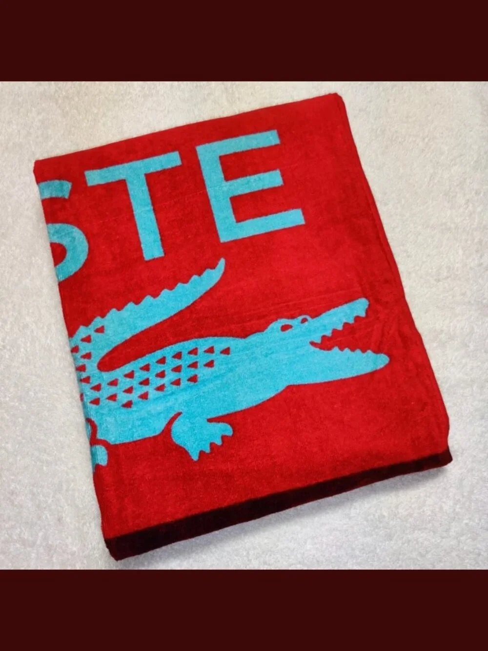NWT Lacoste Crocodile Beach Towel - Red, Yellow, Blue - 100% Cotton - 36